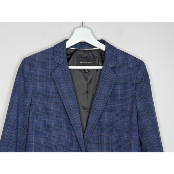 Banana Republic Plaid Long Sleeve Single-Breasted Blazer Blue Women's Size 10 - Picture 3 of 9